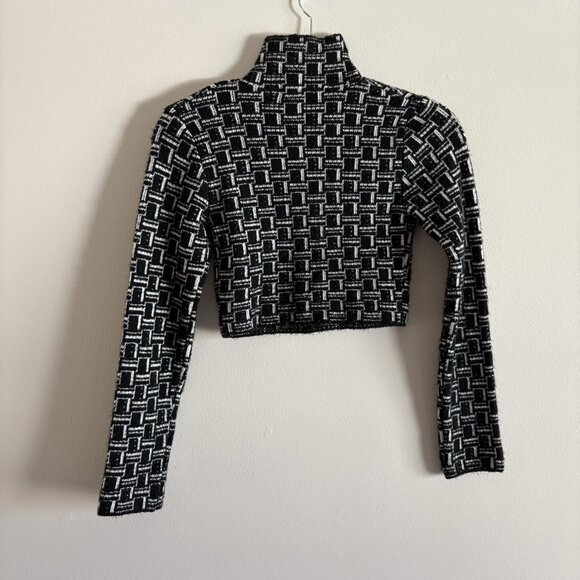 Zara Sz S Black White Geometric Printed Jacquard Knit Cropped Turtleneck Sweater - Picture 9 of 9